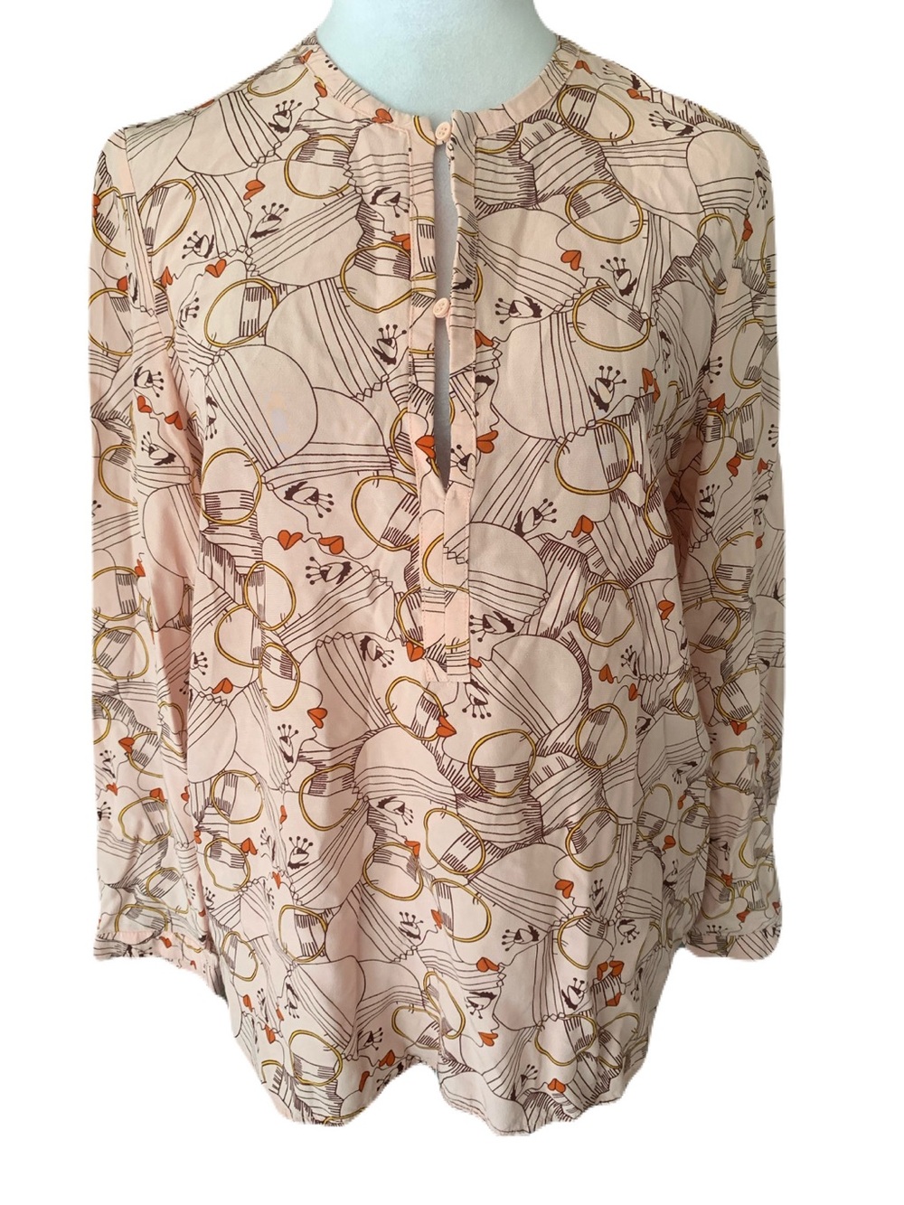 Bimba Y Lola Small Pinky/Peach Artsy Quirky Print Quarter Button Blouse Top